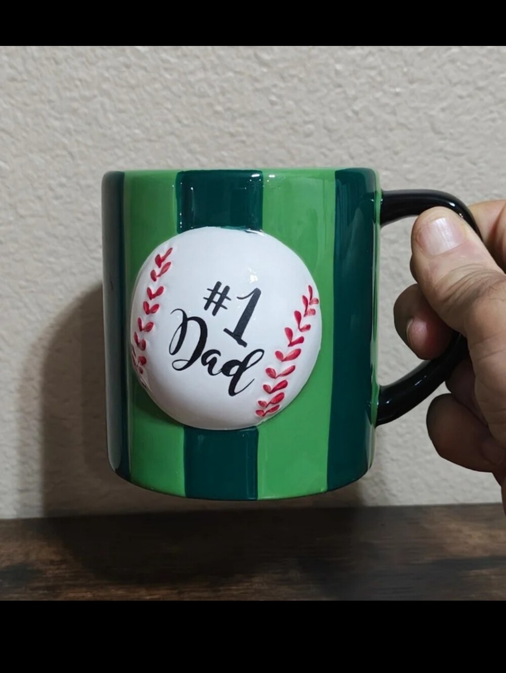 Great Vintage Lang By Design Hand Painted 3D Embossed #1 Dad Baseball 16 oz Mug.